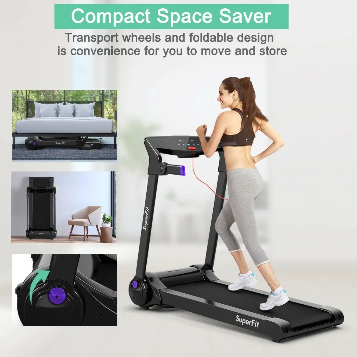 3HP Electric Folding Treadmill with Bluetooth Speaker by DirectDeals