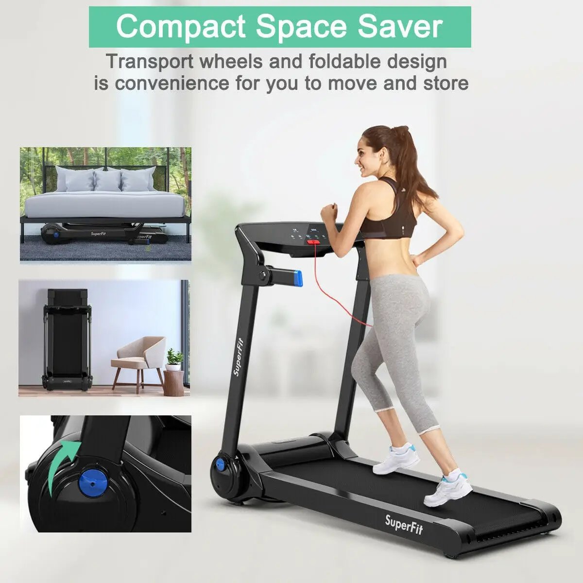 3HP Electric Folding Treadmill with Bluetooth Speaker by DirectDeals