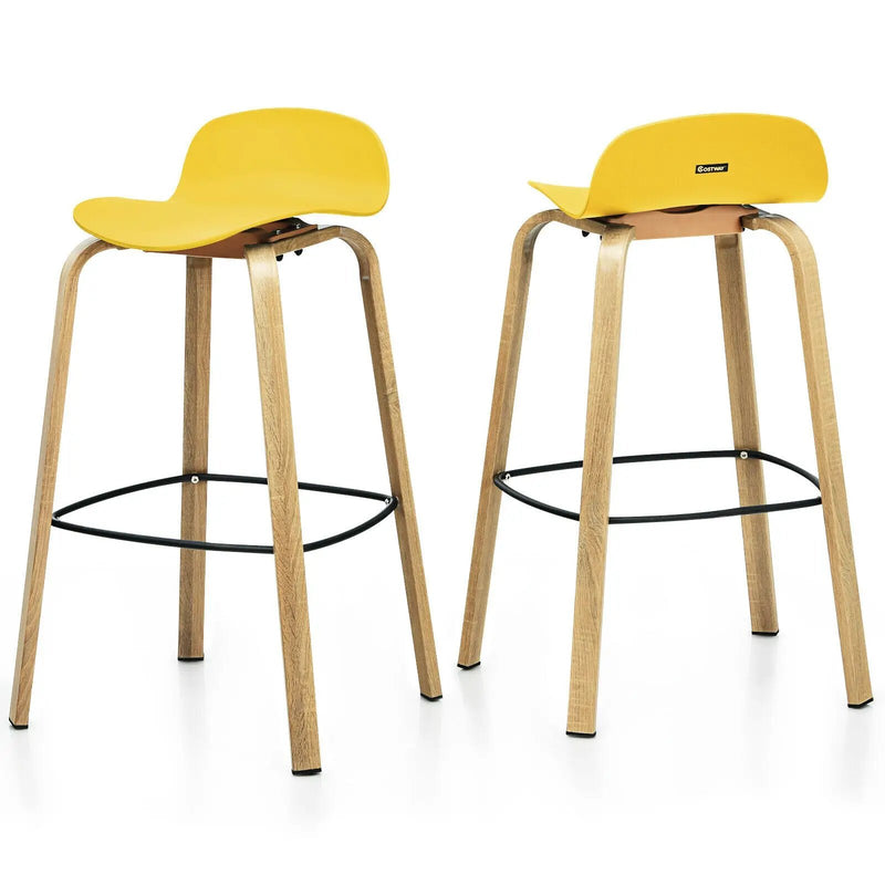 Set of 2 Modern Barstools Pub Chairs with Low Back and Metal Legs by DirectDeals