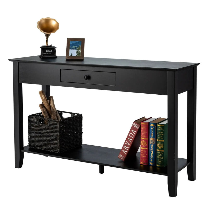 Console Sofa Side Accent Table with Drawer Shelf-Black by DirectDeals