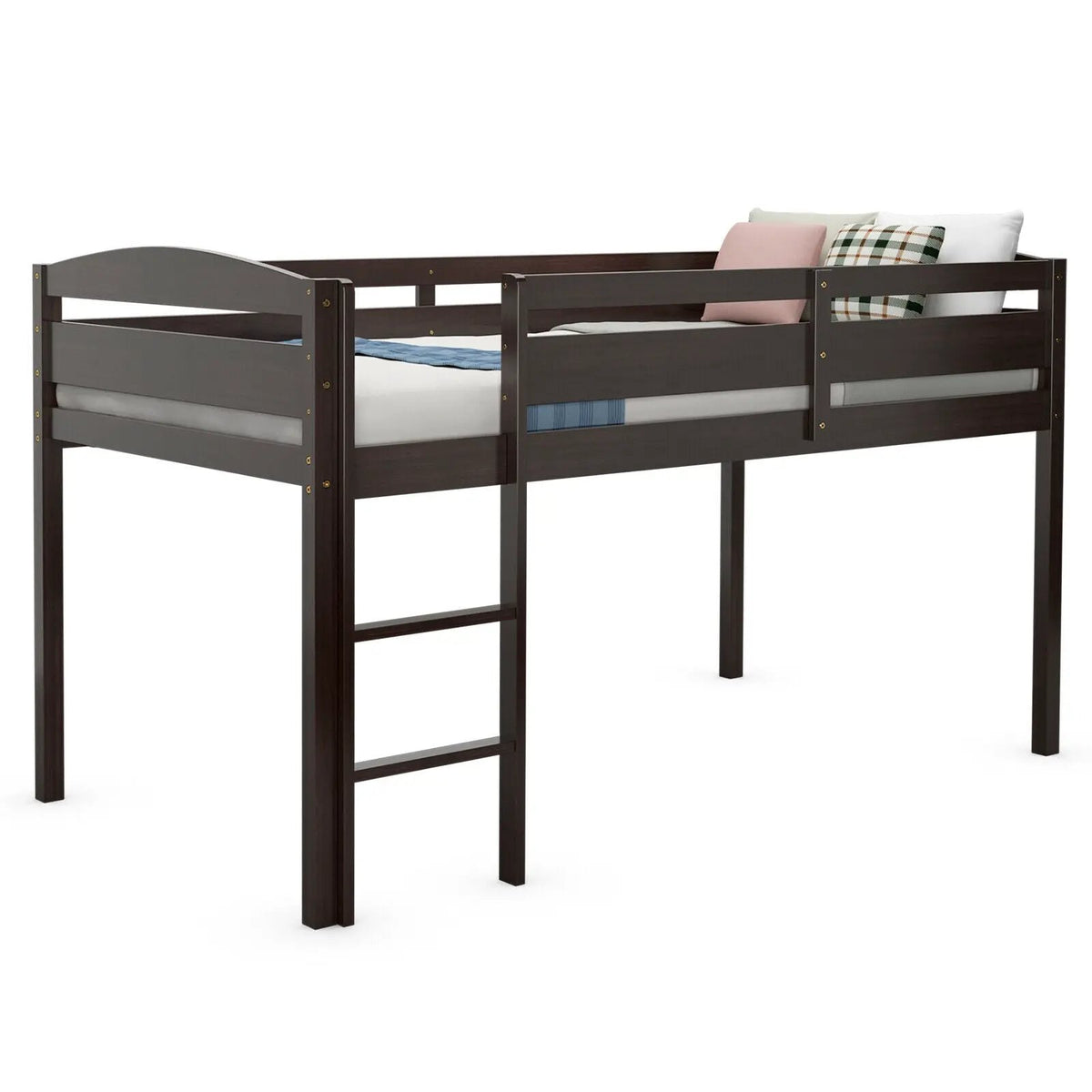 Wooden Twin Low Loft Bunk Bed with Guard Rail and Ladder by DirectDeals