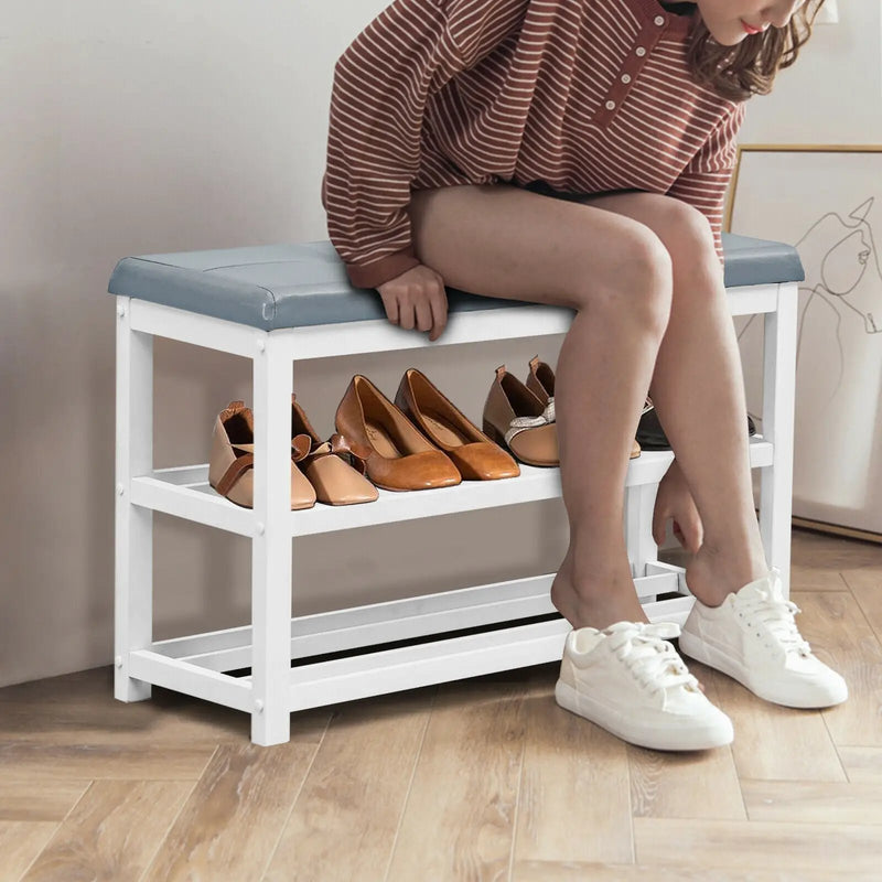 2-Tier Wooden Shoe Rack Bench with Padded Seat by DirectDeals