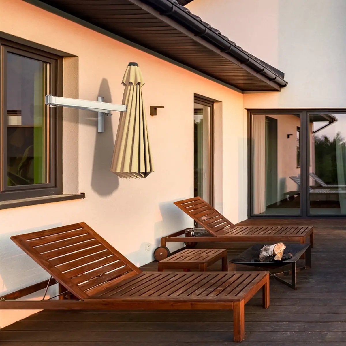 8ft Wall-Mounted Telescopic Folding Tilt Sun Shade Umbrella by DirectDeals