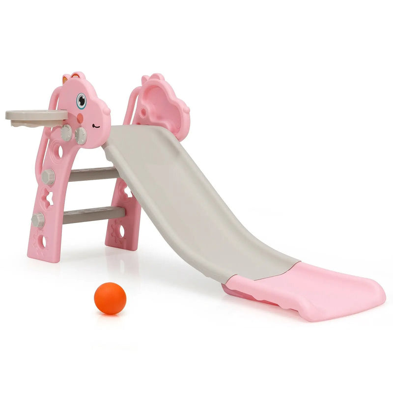 3-in-1 Kids Slide Baby Play Climber Slide Set with Basketball Hoop by DirectDeals