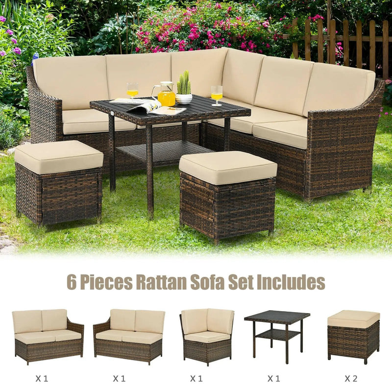 6 Pieces Patio Rattan Dining Sofa Funiture Set by DirectDeals