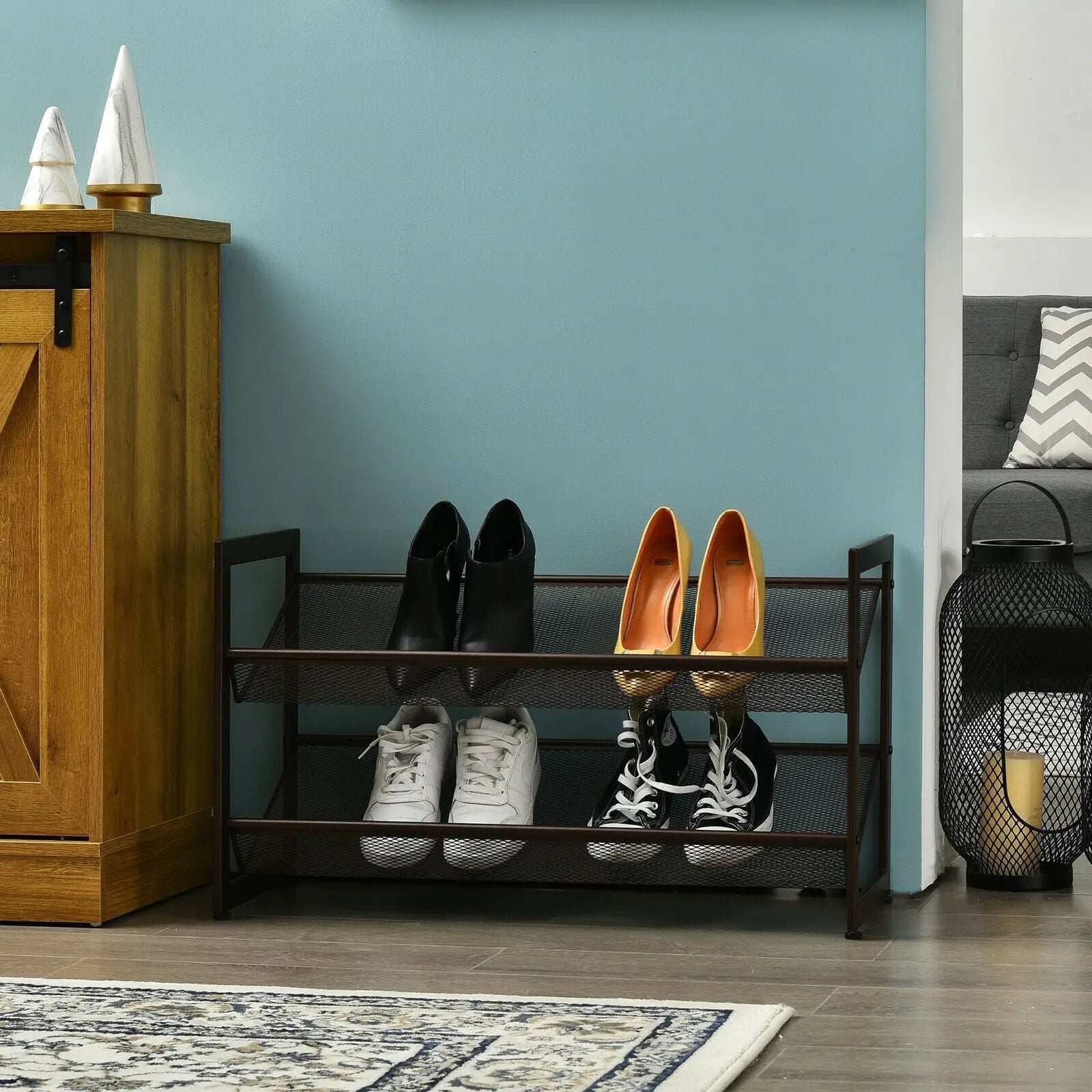 2/3/4 Tiers Flat and Slant Metal Shoe Rack for Entryway Hallway-2-Tier by DirectDeals
