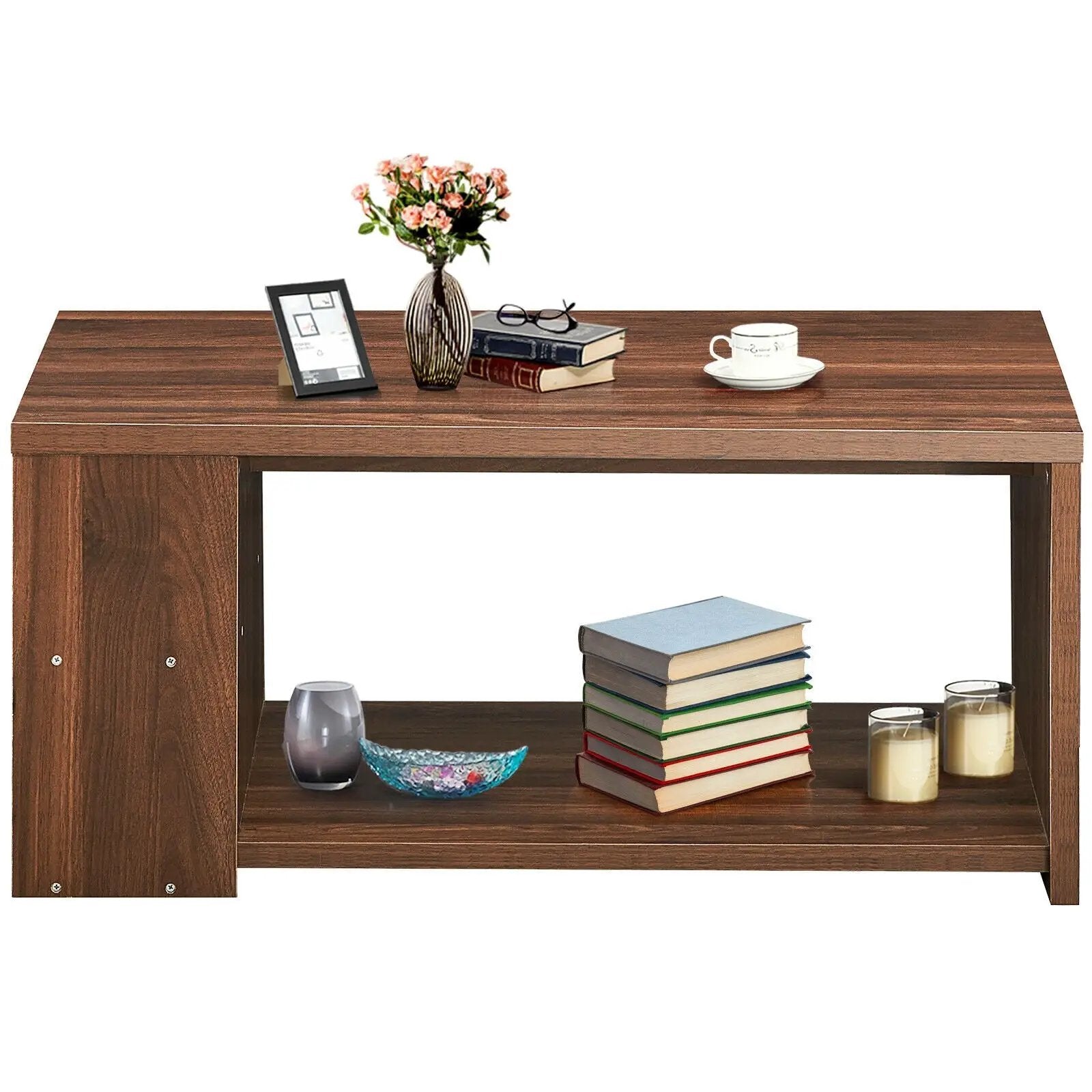 Coffee Table Sofa Side Table with Storage Shelves by DirectDeals