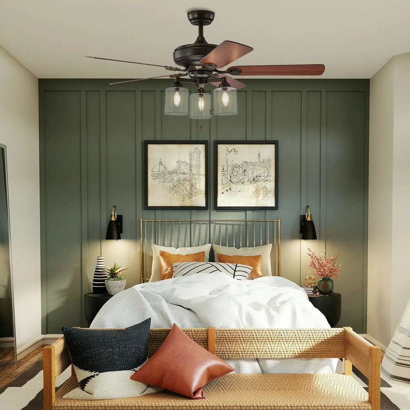 52 Inch Ceiling Fan Light with Pull Chain and 5 Bronze Finished Reversible Blades by DirectDeals
