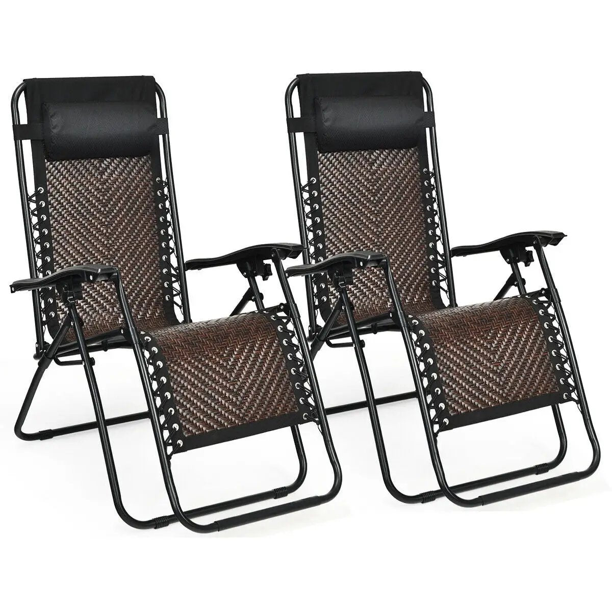 2 Pieces Folding Patio Rattan Zero Gravity Lounge Chair by DirectDeals