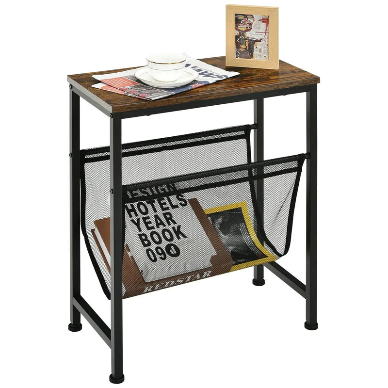 Narrow End Table with Magazine Holder Sling for Small Space by DirectDeals