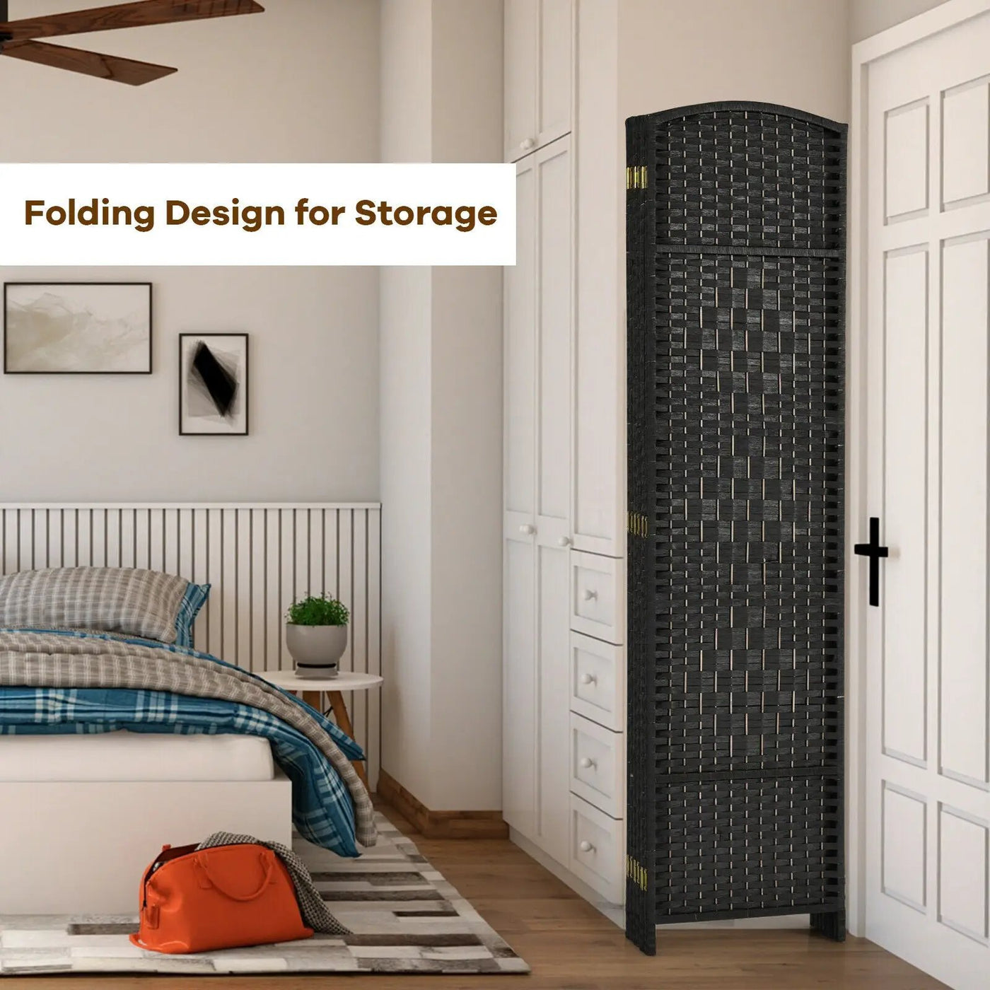 6.5Ft 6-Panel Weave Folding Fiber Room Divider Screen by DirectDeals