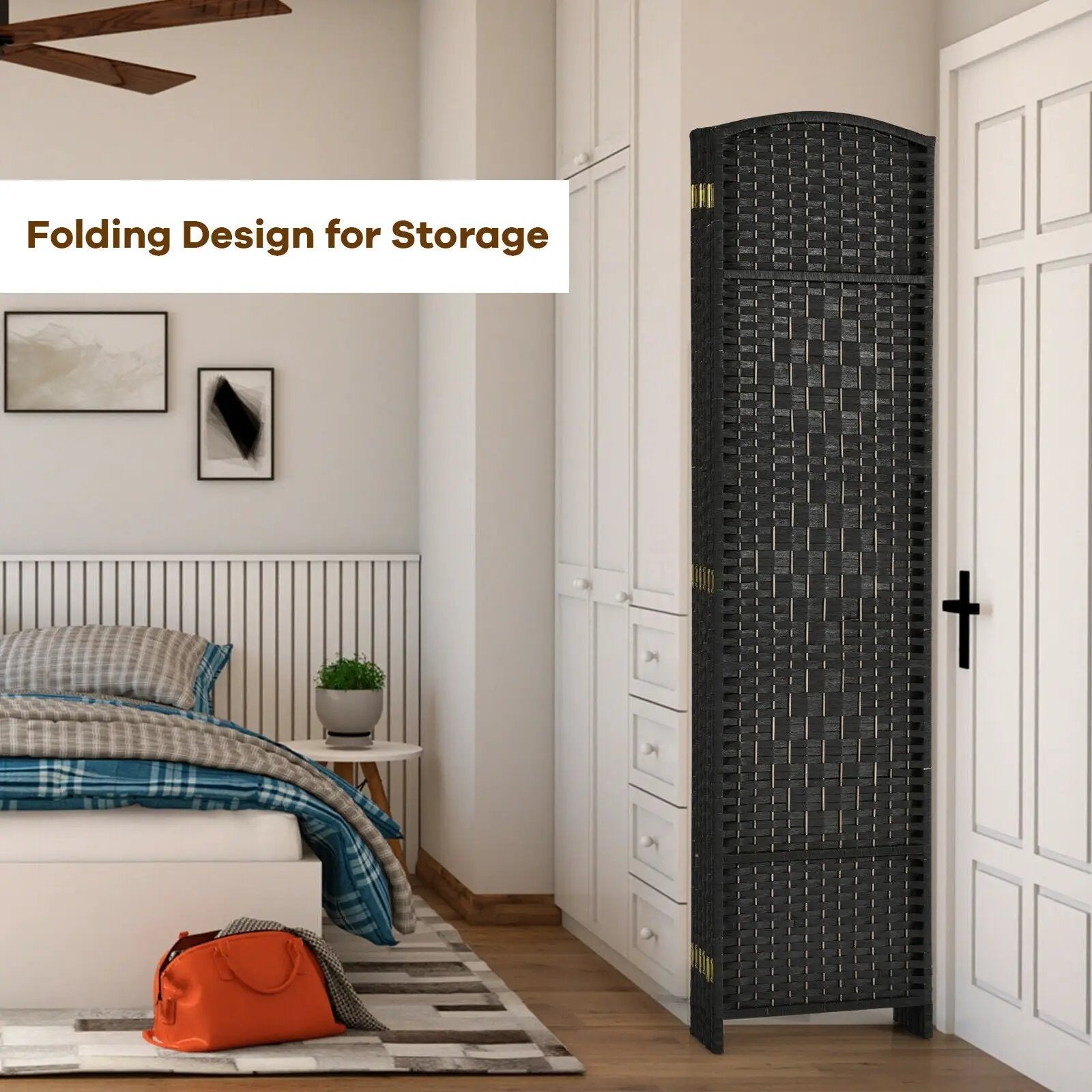 6.5Ft 6-Panel Weave Folding Fiber Room Divider Screen by DirectDeals