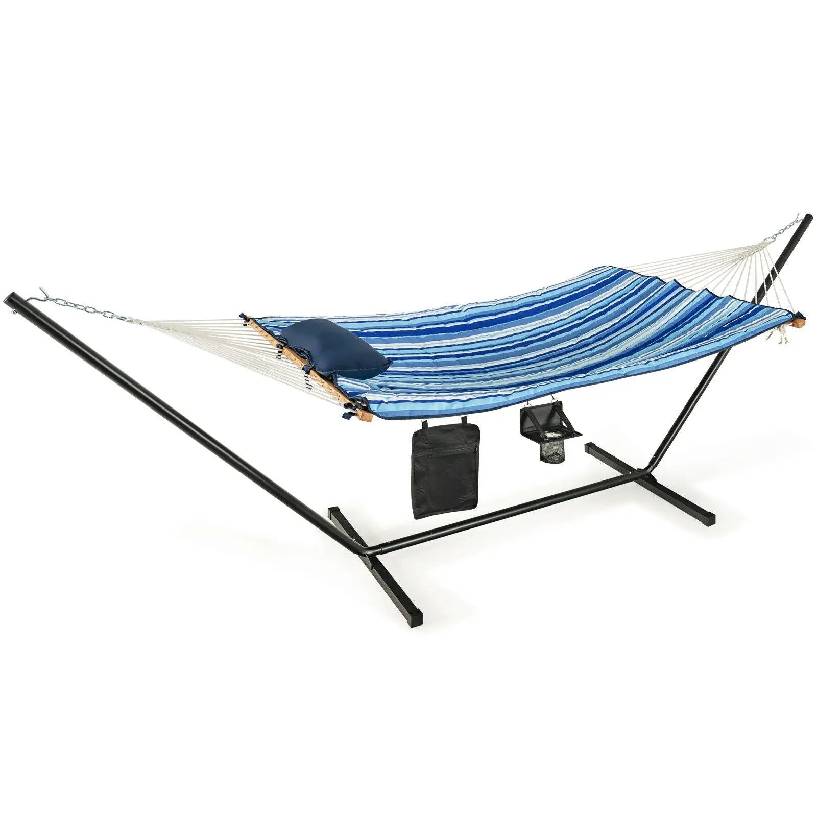 Hammock Chair Stand Set Cotton Swing with Pillow Cup Holder Indoor Outdoor by DirectDeals