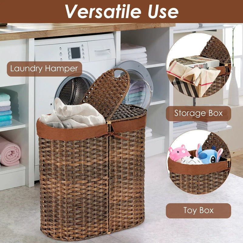 Handwoven Laundry Hamper Basket with 2 Removable Liner Bags by DirectDeals