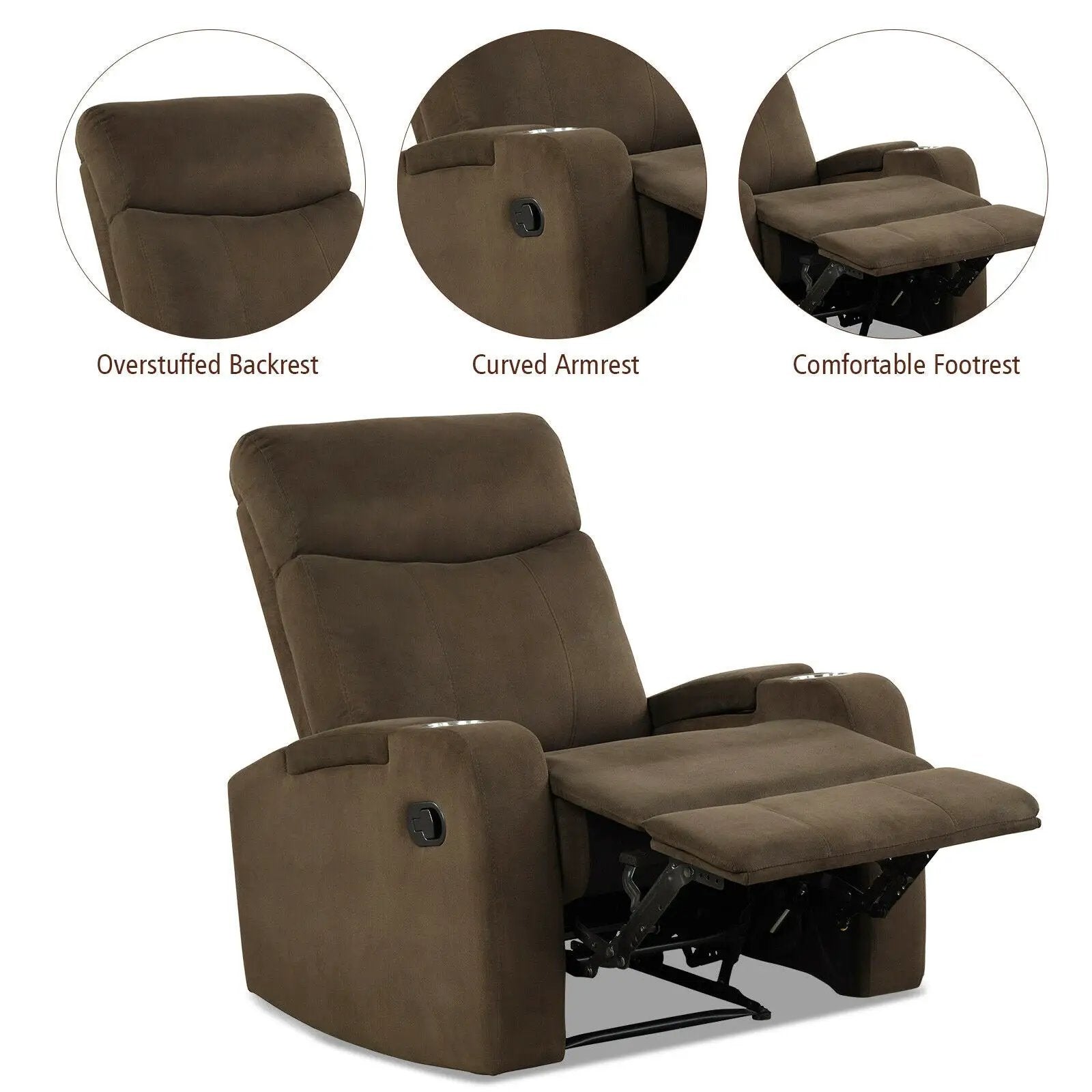 Recliner Chair Single Sofa Lounger with Arm Storage and Cup Holder for Living Room by DirectDeals