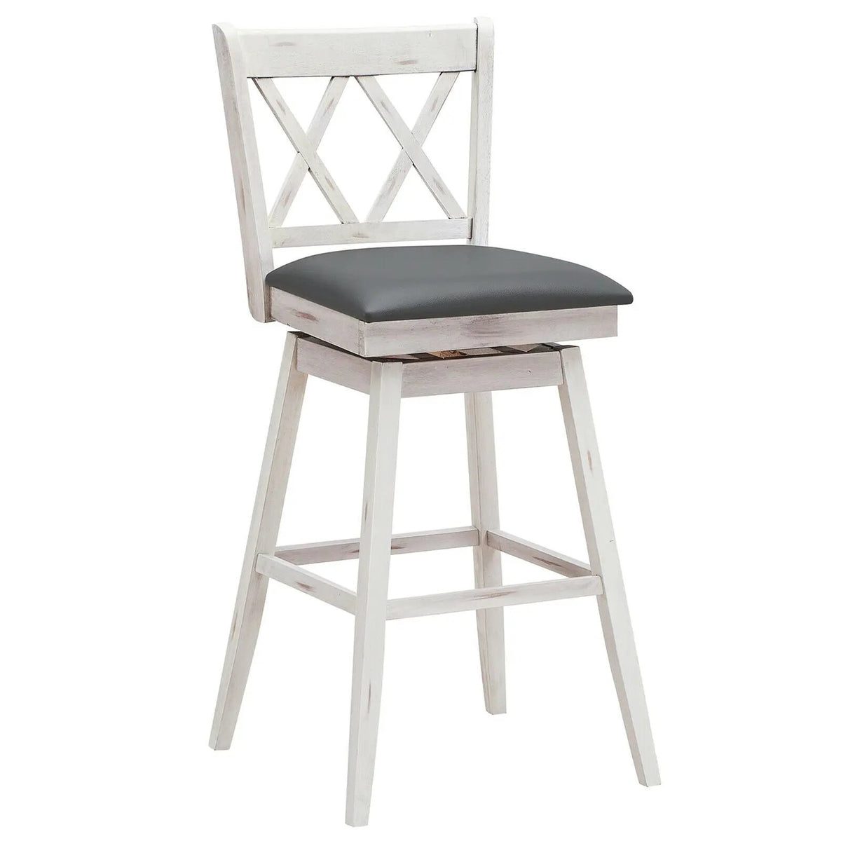 2 Pieces 29 Inches Swivel Counter Height Barstool Set with Rubber Wood Legs by DirectDeals
