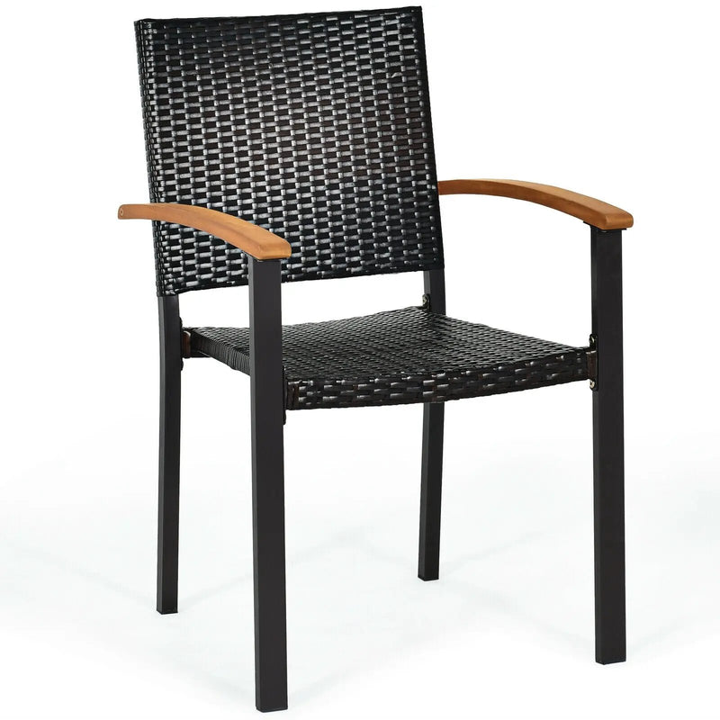 Set of 4 Outdoor Patio PE Rattan Dining Chairs with Powder-coated Steel Frame by DirectDeals