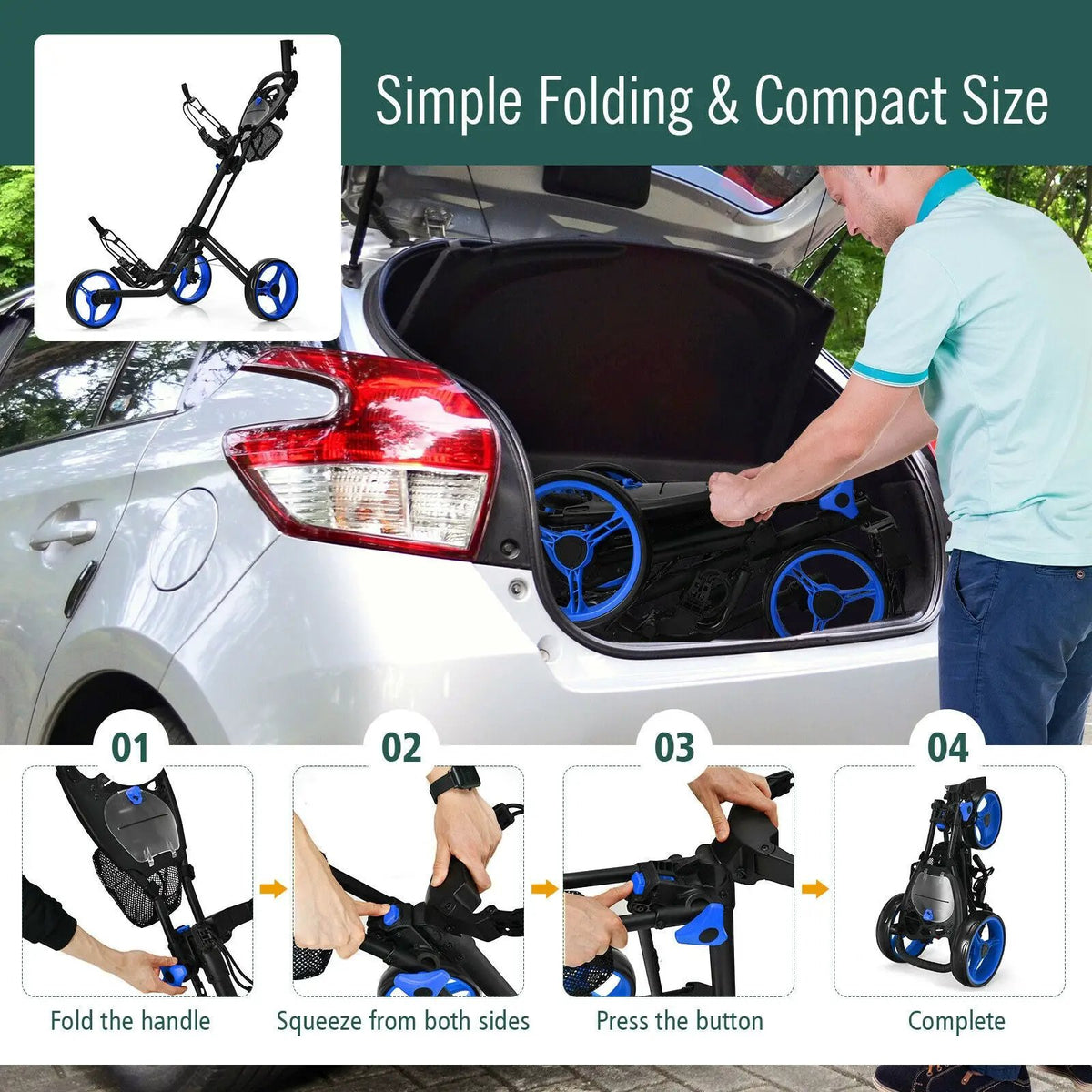 Folding 3 Wheels Golf Push Cart with Brake Scoreboard Adjustable Handle by DirectDeals