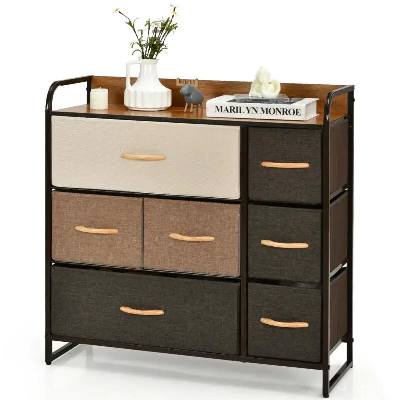 7 Drawer Tower Steel Frame and Wooden Top Dresser Storage Chest for Bedroom by DirectDeals