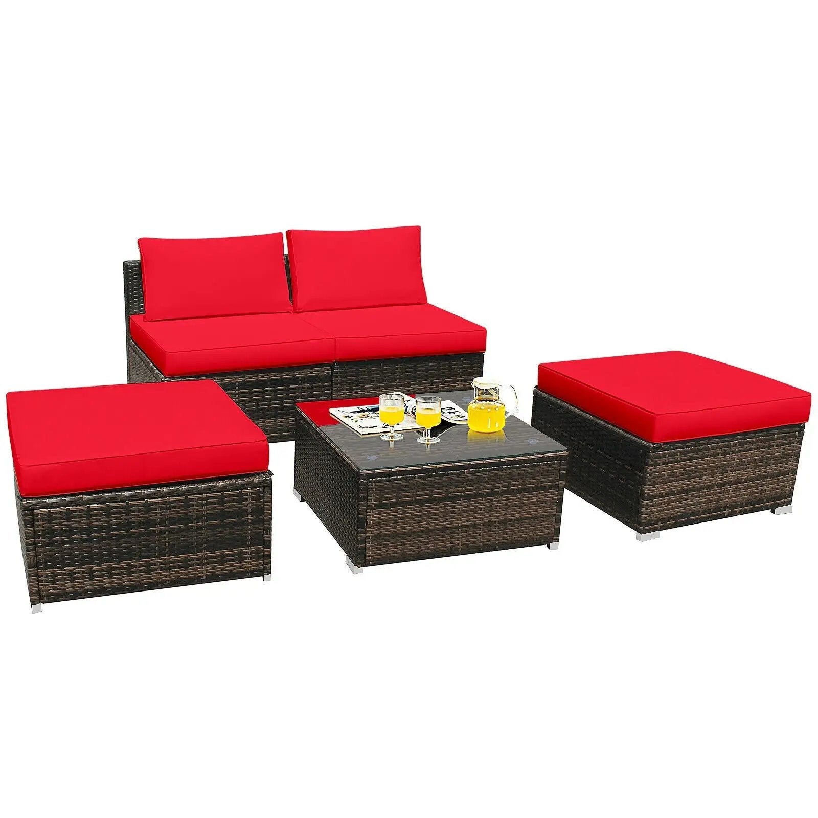 5 Pieces Patio Rattan Furniture Set with Cushioned Armless Sofa by DirectDeals