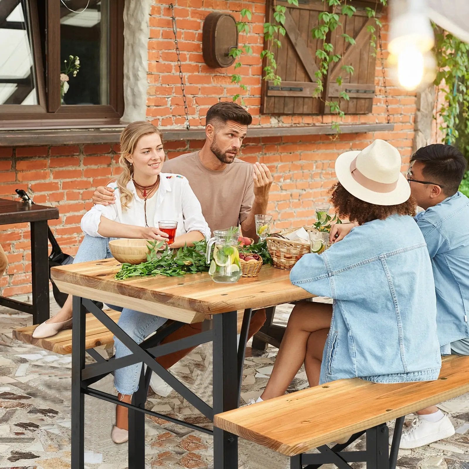 3 Pieces Folding Wooden Picnic Table Bench Set by DirectDeals