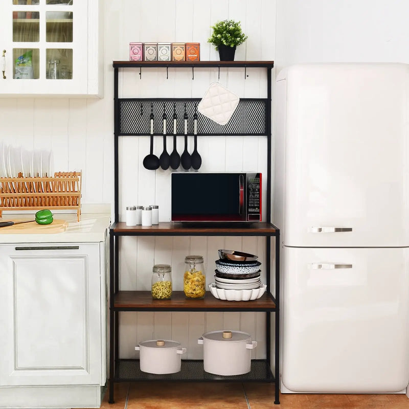 4-Tier Kitchen Rack Stand with Hooks and Mesh Panel by DirectDeals