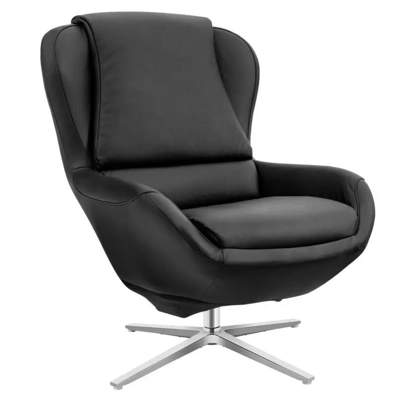360¬∞ Swivel Leather Lounge Chair with Ottoman and Aluminum Alloy Base by DirectDeals