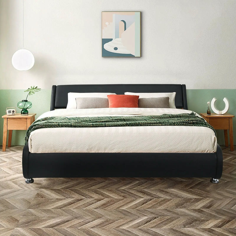 Queen Faux Leather Upholstered Platform Bed Frame Adjustable Headboard-Black by DirectDeals