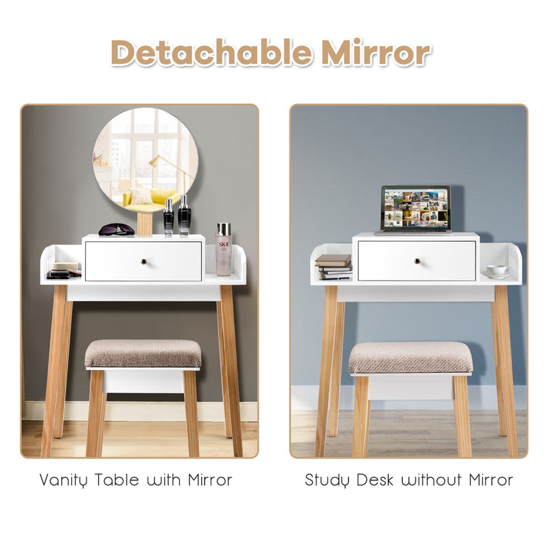 Wooden Makeup Dressing Mirror Table Set with Drawer by DirectDeals