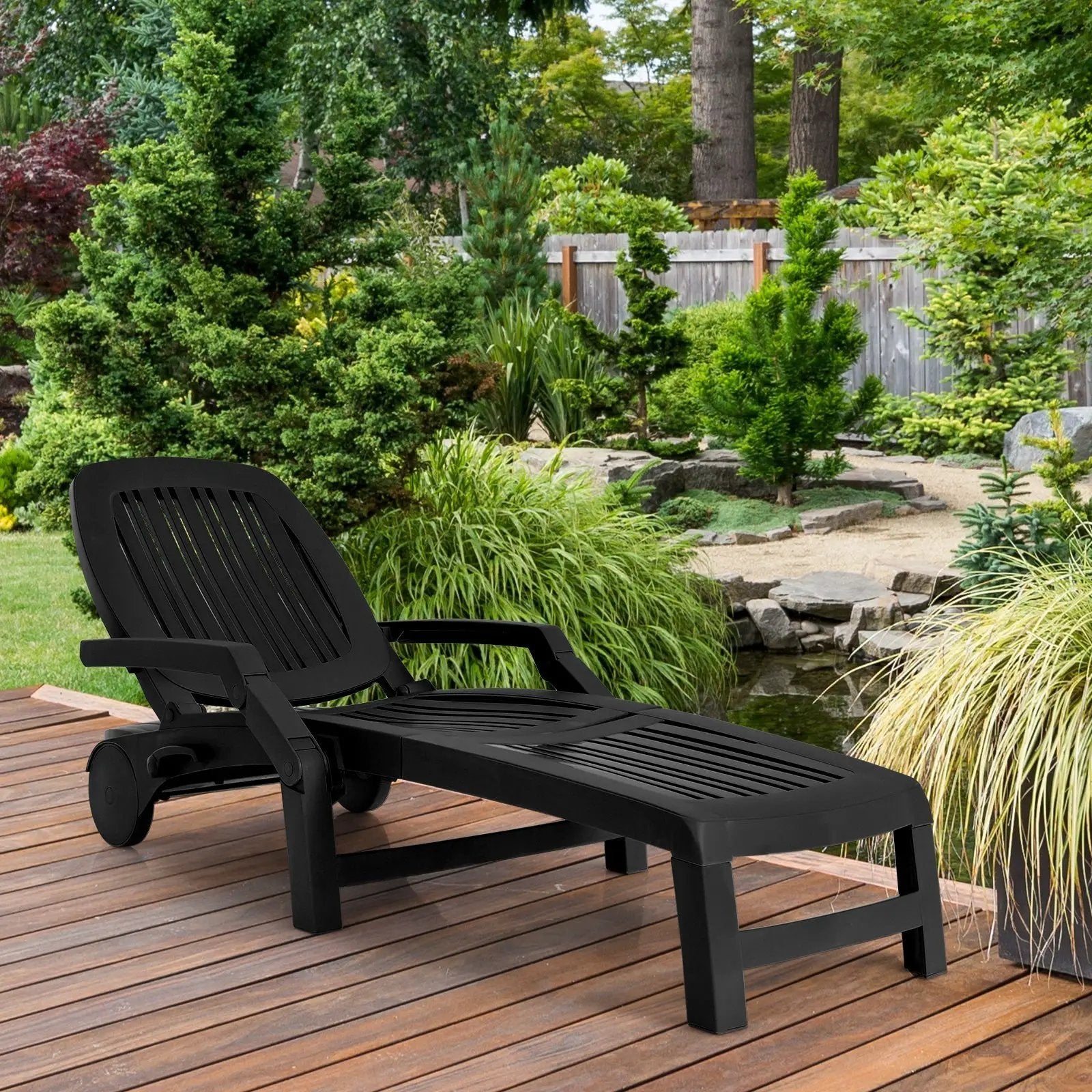 Adjustable Patio Sun Lounger with Weather Resistant Wheels by DirectDeals