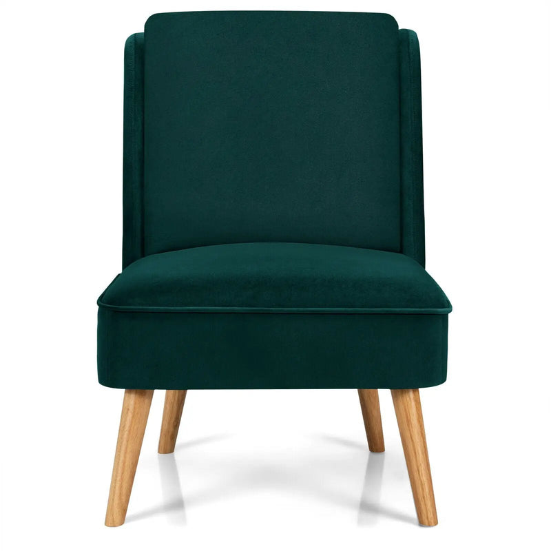 Velvet Accent Armless Side Chair with Rubber Wood Legs for Bedroom by DirectDeals