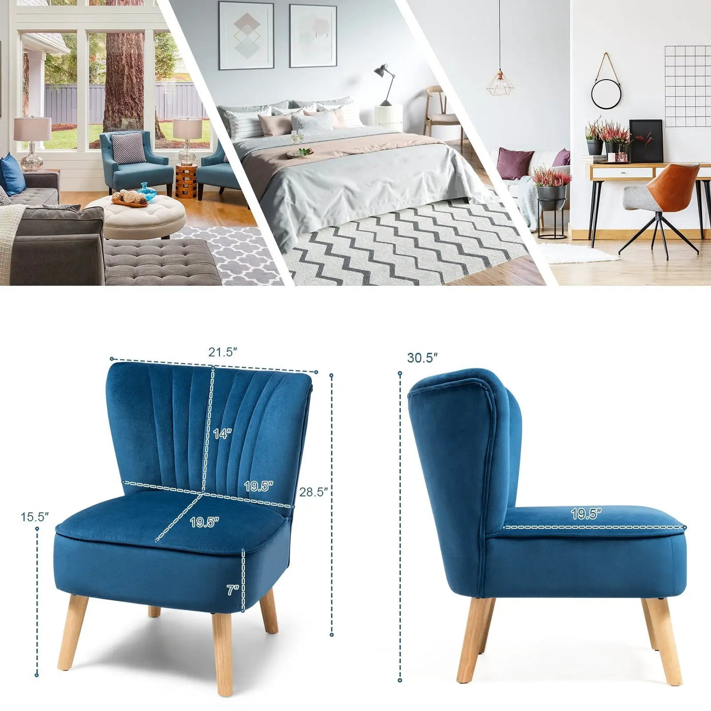 Modern Armless Velvet Accent Chair with Wood Legs by DirectDeals