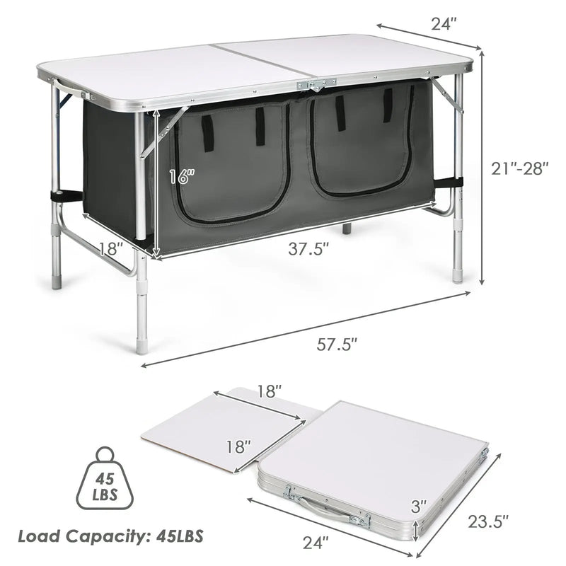 Height Adjustable Folding Camping Table-Gray by DirectDeals
