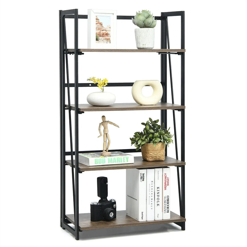 4-Tier Folding Bookshelf No-Assembly Industrial Bookcase Display Shelves by DirectDeals