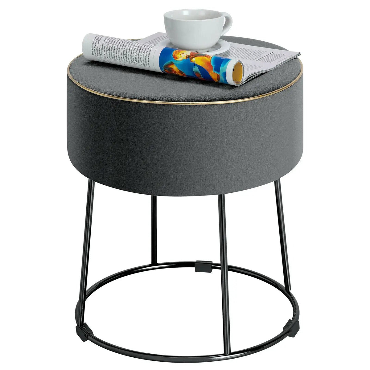 Round Velvet Footrest Stool Ottoman with Non-Slip Foot Pads for Bedside by DirectDeals