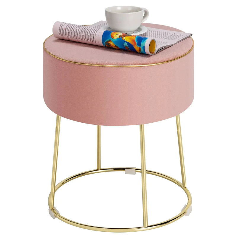 Round Velvet Footrest Stool Ottoman with Non-Slip Foot Pads for Bedside by DirectDeals