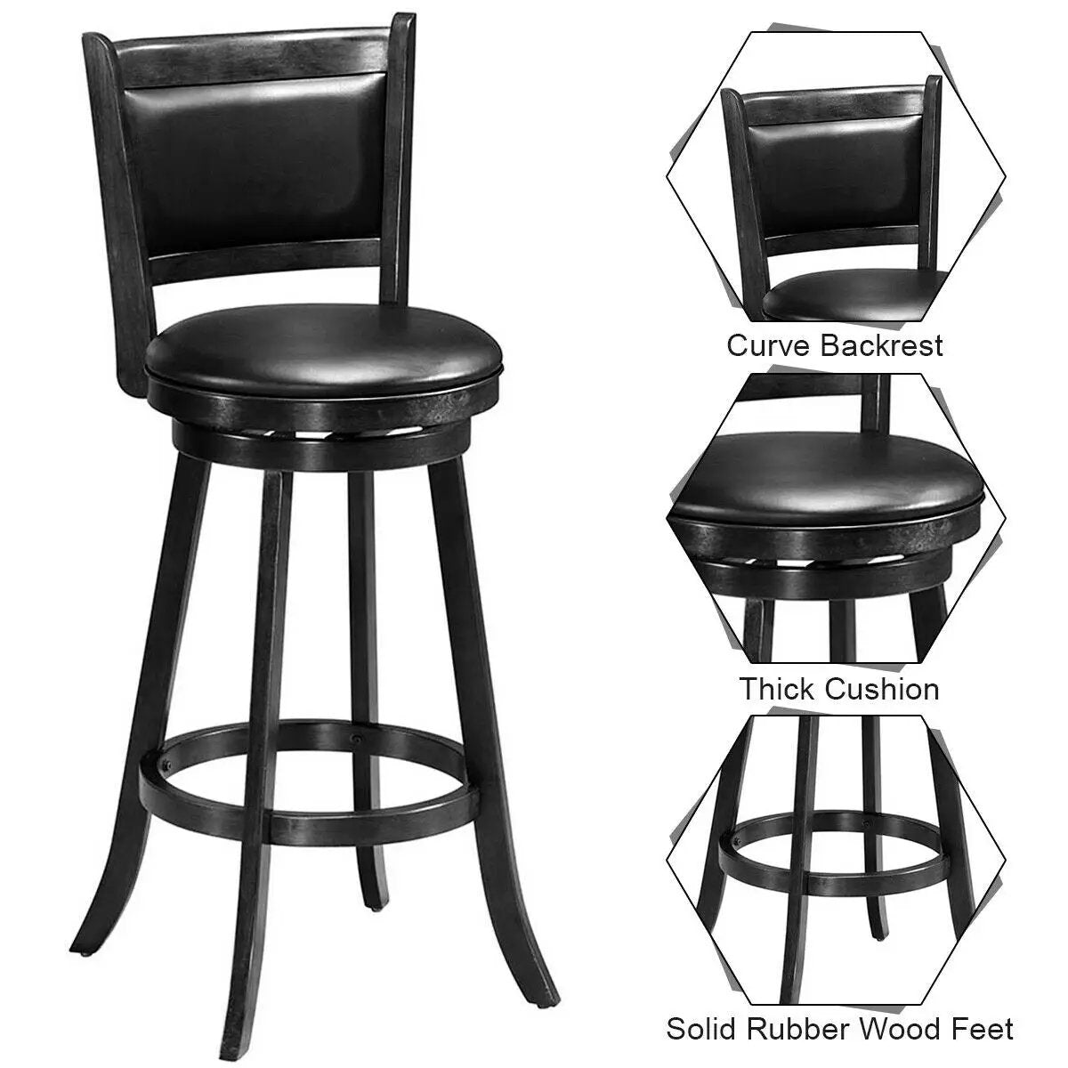 Set of 2 29 Inch Swivel Bar Height Stool Wood Dining Chair Barstool by DirectDeals