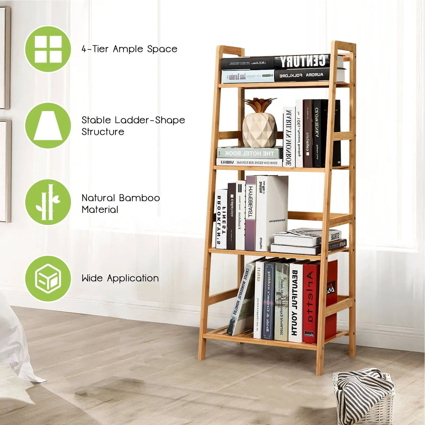 4-Tier Bamboo Plant Rack with Guardrails Stable and Space-Saving by DirectDeals