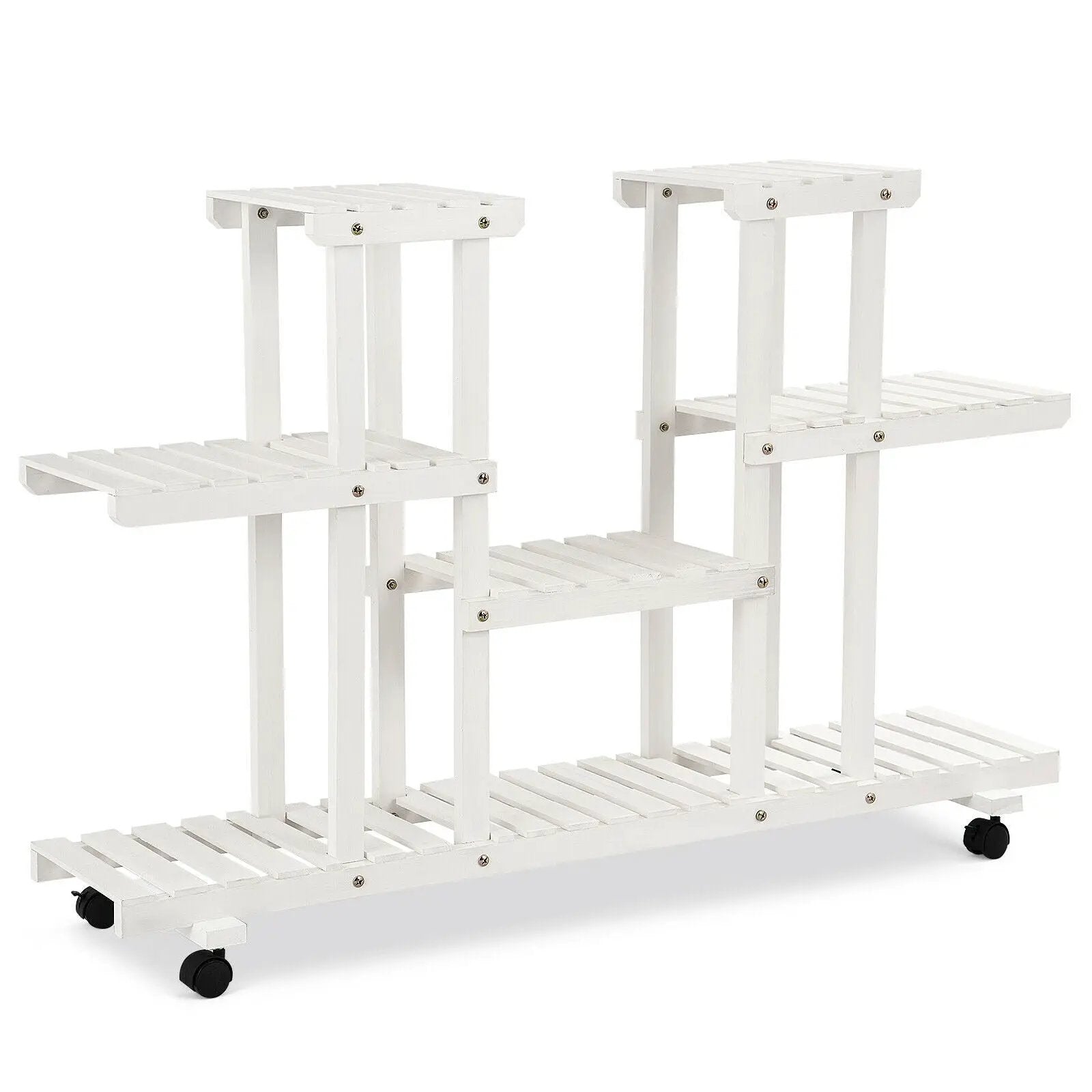 4-Tier Wood Casters Rolling Shelf Plant Stand by DirectDeals
