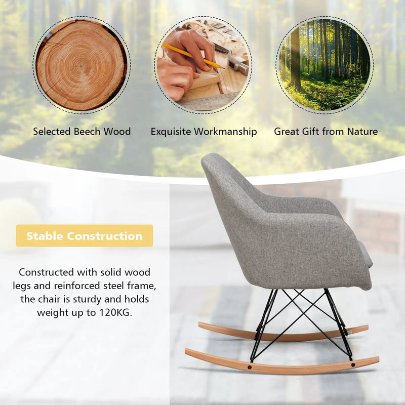 Upholstered Rocking Arm Chair with Solid Steel Wood Leg-Gray by DirectDeals