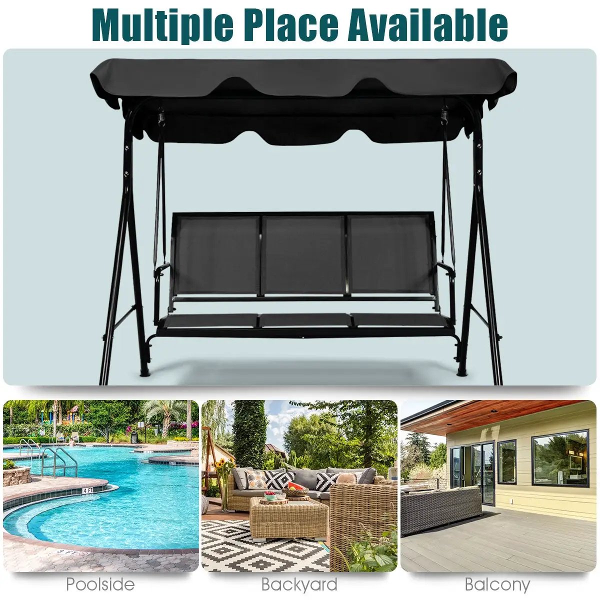 3 Person Steel Frame Patio Swing with Polyester Angle and Adjustable Canopy by DirectDeals