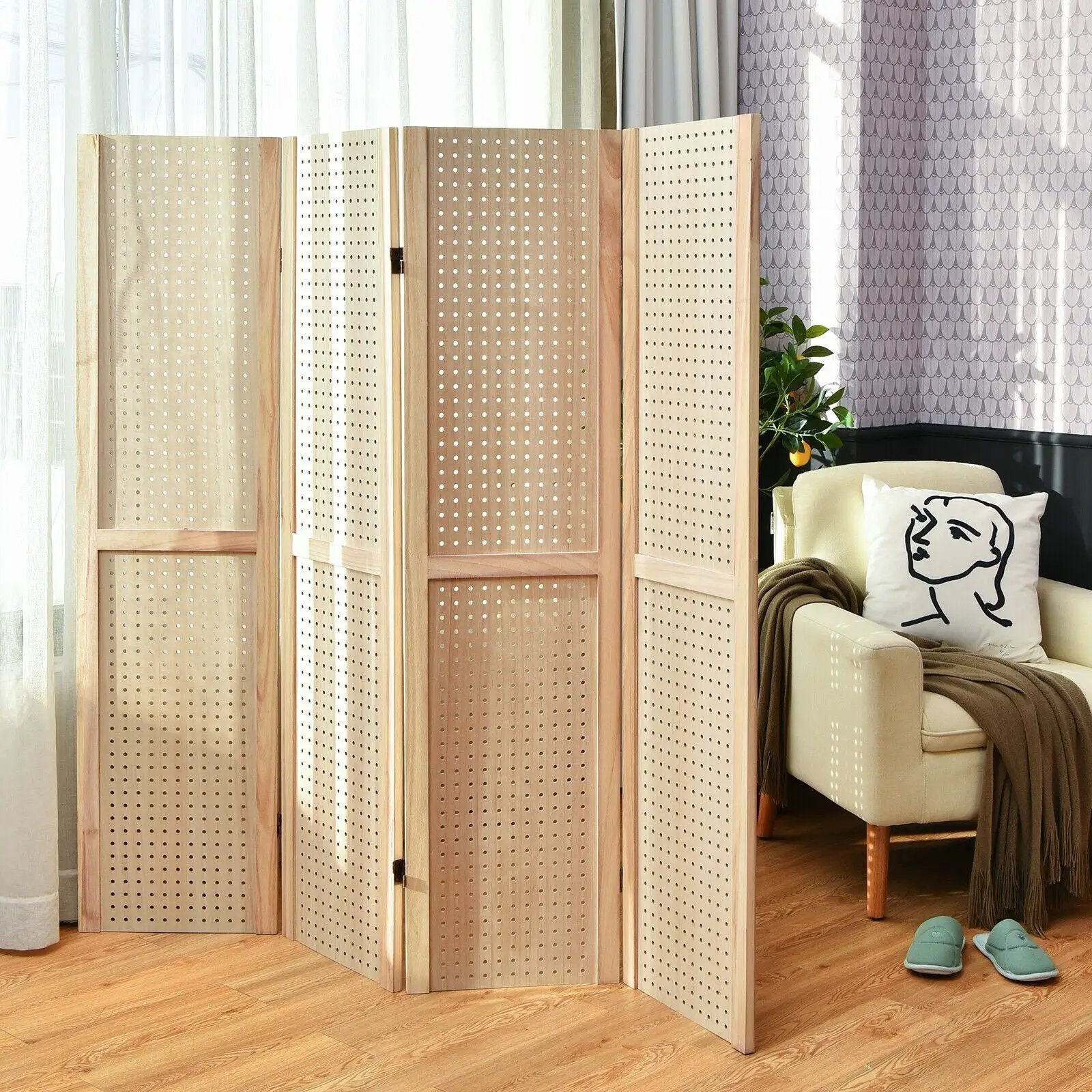 4-Panel Pegboard Display 5 Feet Tall Folding Privacy Screen for Craft Display Organized by DirectDeals