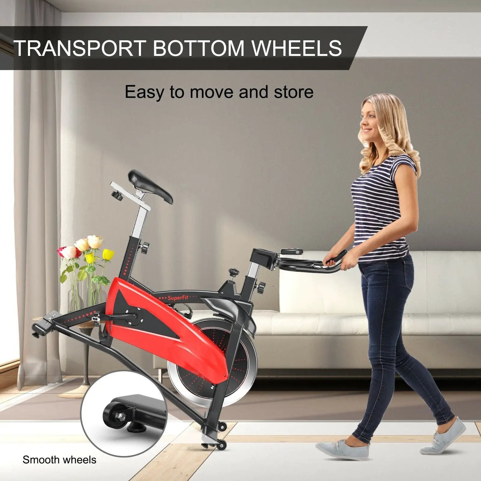 Magnetic Exercise Bike Fitness Cycling Bike with 35Lbs Flywheel for Home and Gym-Black & Red by DirectDeals
