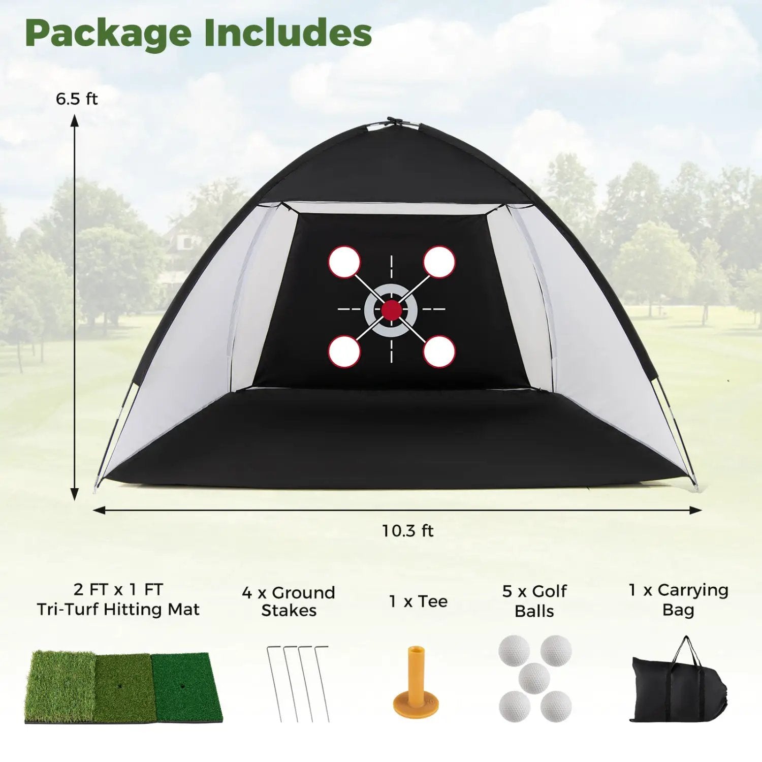 Golf Practice Net 10.3x6.5ft with Foldable Tri-Turf Mat by DirectDeals