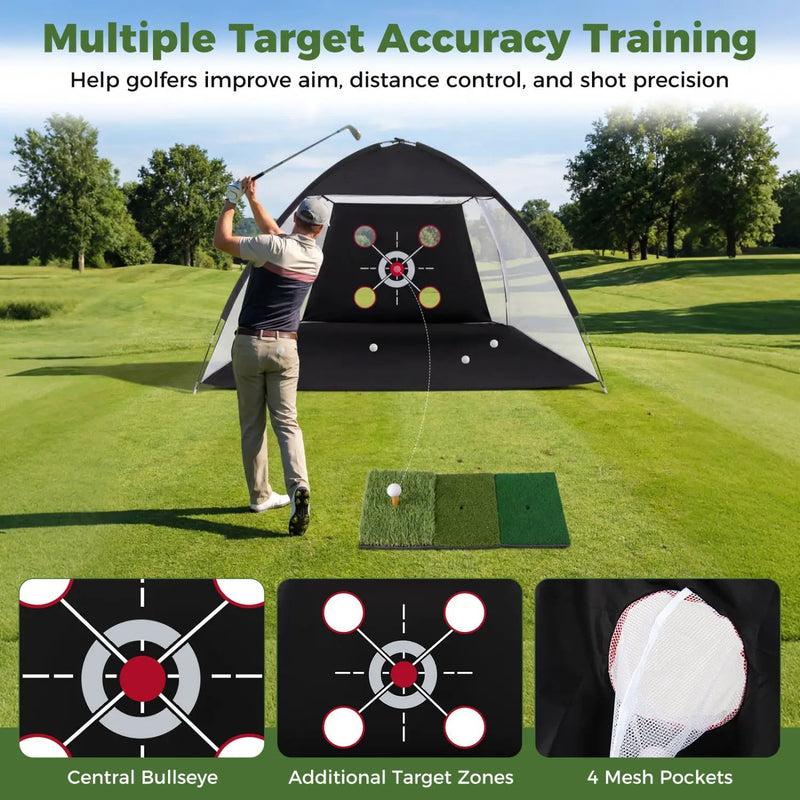 Golf Practice Net 10.3x6.5ft with Foldable Tri-Turf Mat by DirectDeals