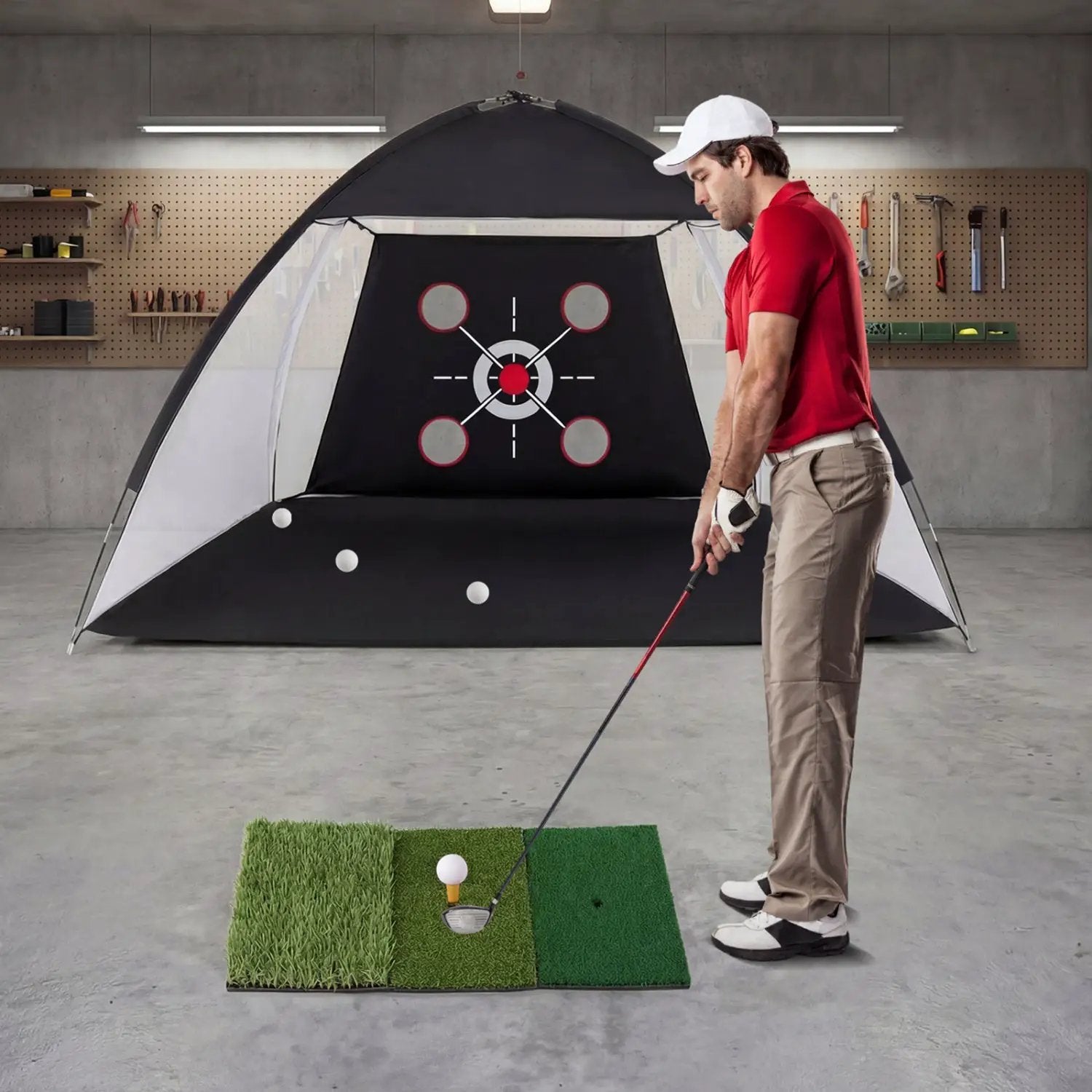 Golf Practice Net 10.3x6.5ft with Foldable Tri-Turf Mat by DirectDeals