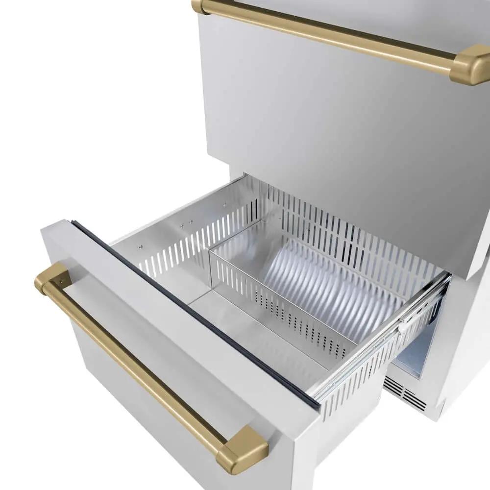 ZLINE 24" Touchstone 168 Can Outdoor-Rated Dual Refrigerator Drawer, Champagne Bronze, RDSOZ-ST-24-CB by Farmhouse Kitchen and Bath