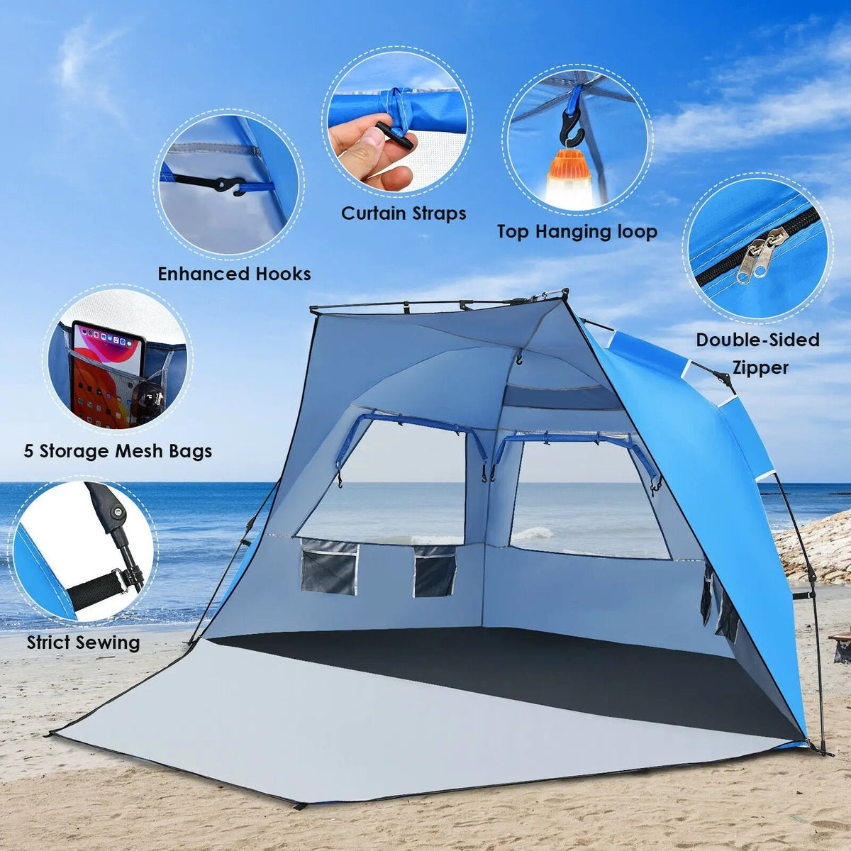 3-4 Person Easy Pop Up Beach Tent UPF 50+ Portable Sun Shelter by DirectDeals