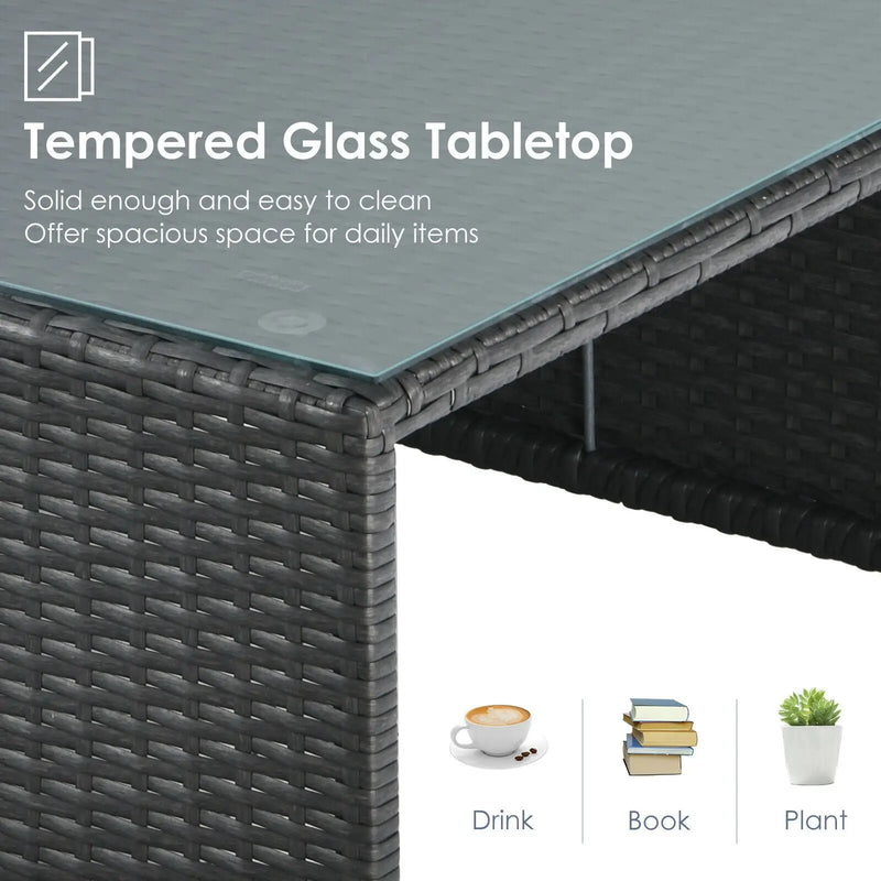 6 Pieces Patio Rattan Furniture Set with Glass Table and Cushioned Seat-Gray by DirectDeals