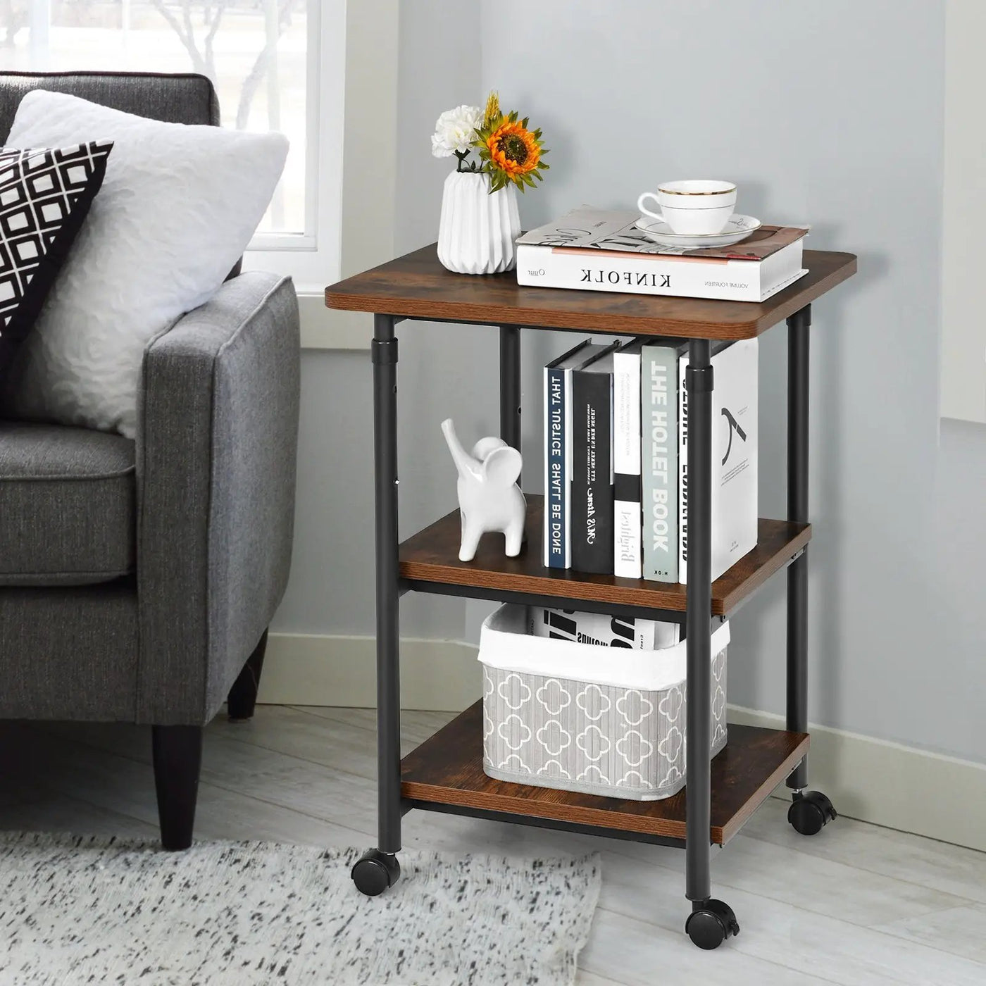 3-tier Adjustable Printer Stand with 360° Swivel Casters by DirectDeals